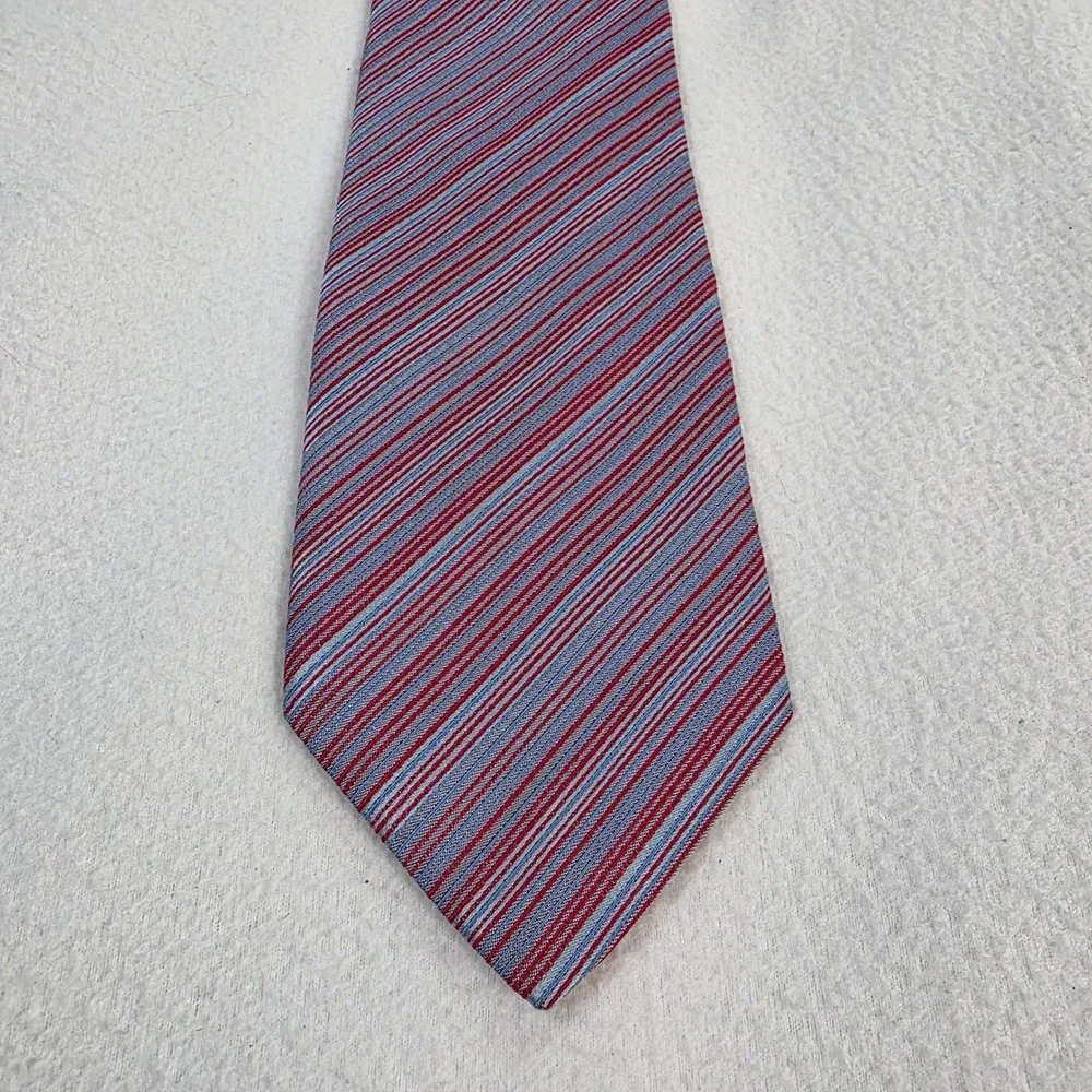 Thomas Pink London Mens Silk Tie Red Blue Grey Striped Made in France Classic